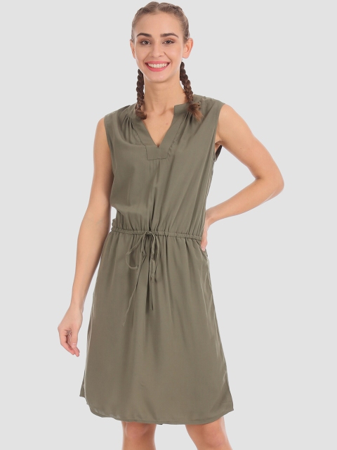 

GAP Women Olive Green Solid Fit and Flare Dress
