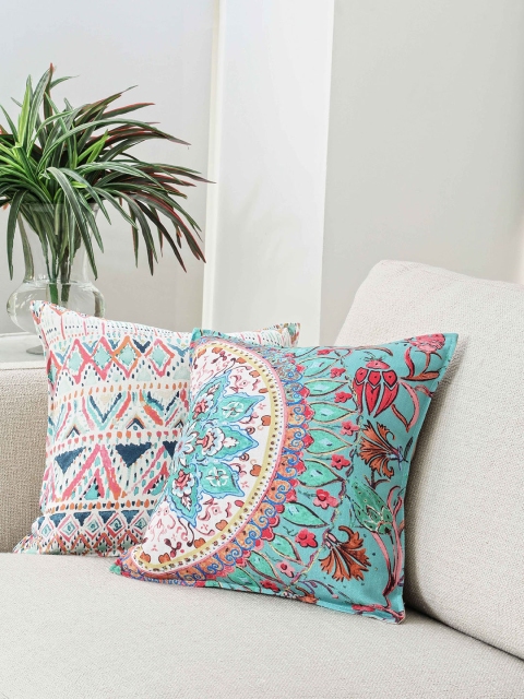 

BLUE BOAT Multicoloured Set of 2 Abstract Square Cushion Covers, Multi
