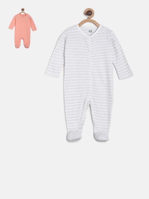

MINI KLUB Infant Girls Pack of 2 Peach-Coloured & Grey Patterned Sleepsuits