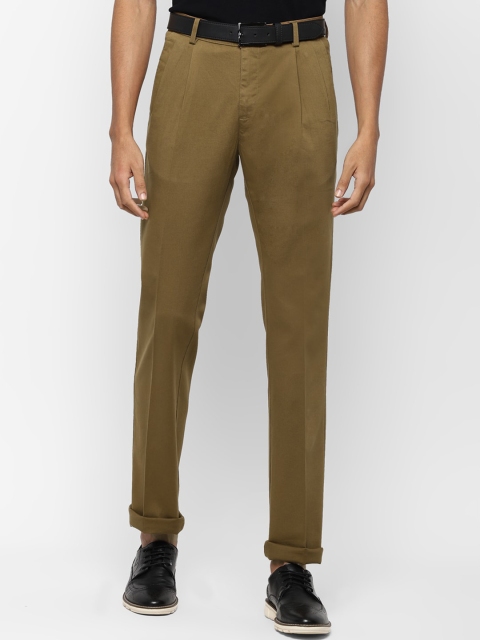 Allen Solly Men Khaki Regular Fit Solid Regular Trousers
