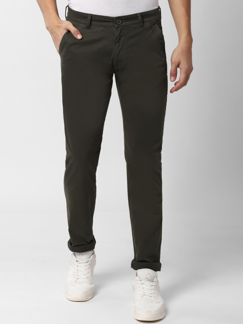 

Peter England Casuals Men Olive Green Slim Fit Solid Regular Trousers, Grey