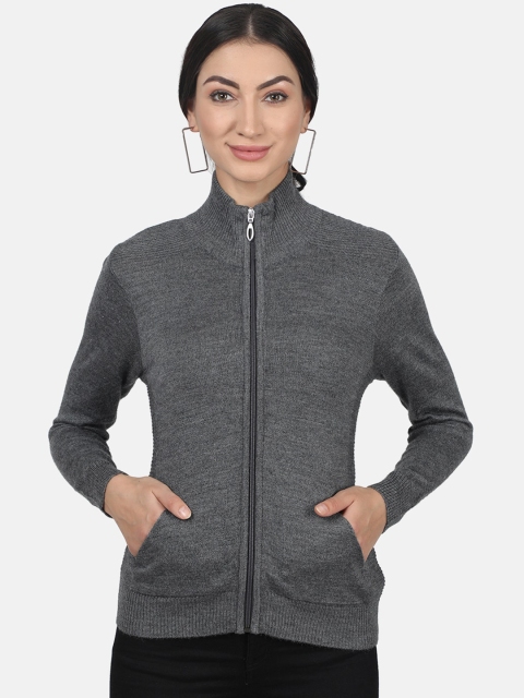 

Monte Carlo Women Grey Solid Front-Open Sweater