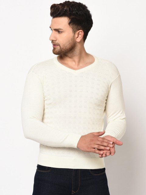 

98 Degree North Men Off-White Self Design Pullover Sweater