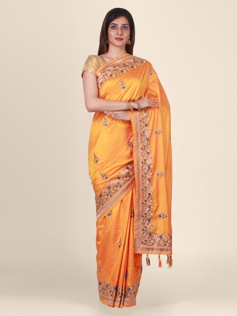 

CLAI WORLD Yellow Embroidered Silk Blend Saree