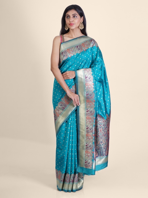 

Hastakala Blue Silk Blend Handloom Woven Design Banarasi Saree