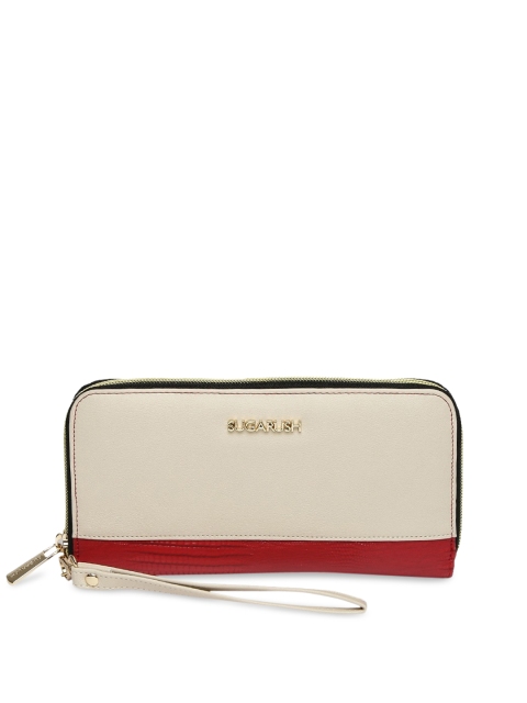 

Sugarush Women Beige & Maroon Colourblocked Zip Around Wallet