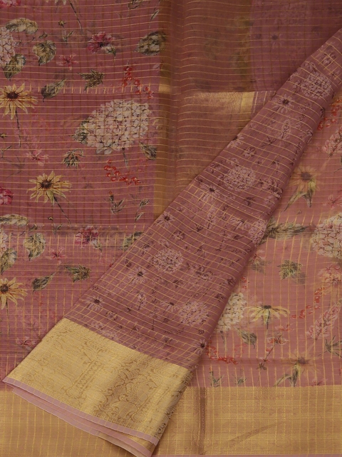 

Pothys Pink & Gold-Toned Tissue Printed Saree