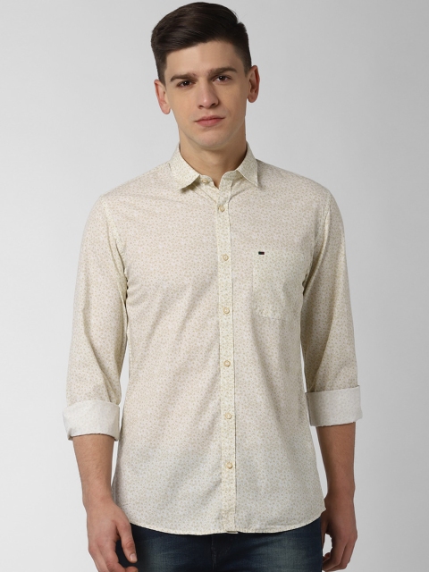 

Peter England Casuals Men Cream-Coloured & Green Slim Fit Printed Casual Shirt