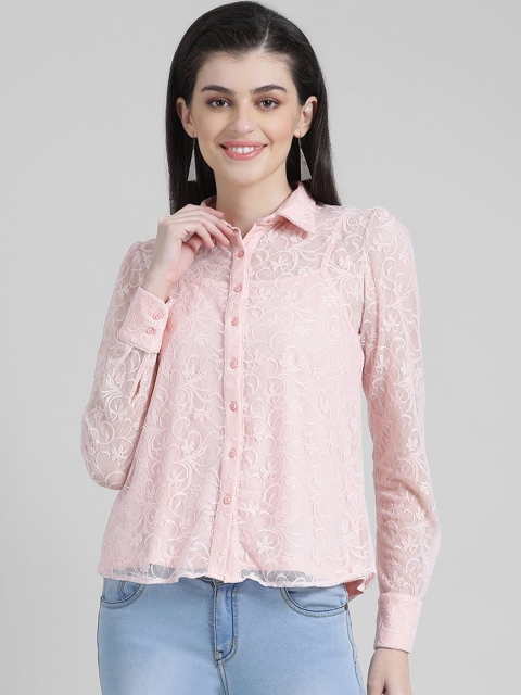 

Zink London Women Pink Embroidered Shirt Style Top