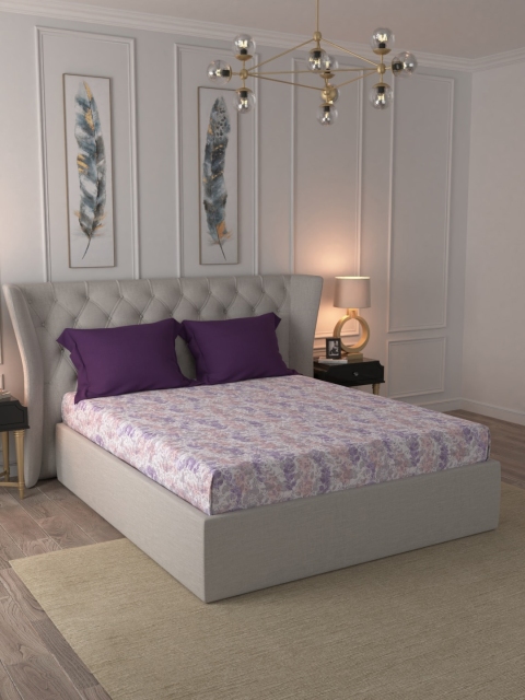 

Trident Lavender & Purple Floral 144 TC Cotton 1 King Bedsheet with 2 Pillow Covers