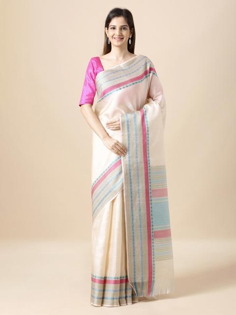 

Taneira Off-White Pure Silk Solid Kanjeevaram Saree