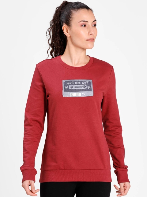 

Puma Women Maroon & Grey Mix Tape Graphic Crew Pullover Sweater