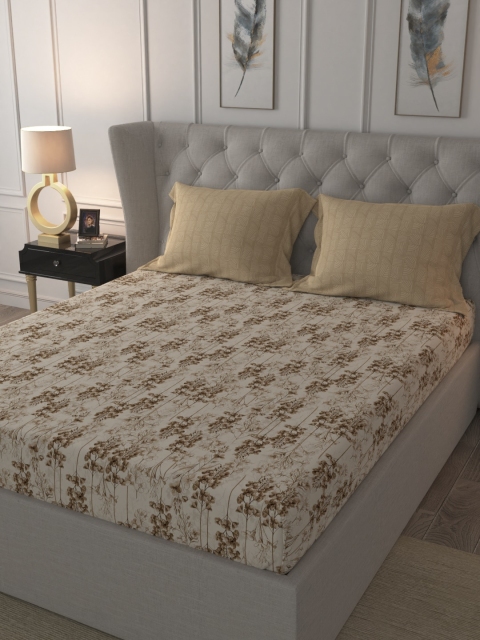 

Trident Beige & Brown Floral 144 TC Cotton 1 King Bedsheet with 2 Pillow Covers