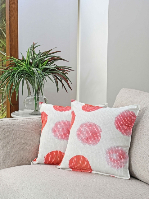 

BLUE BOAT Set of 2 White & Red Geometric Square Cushion Covers