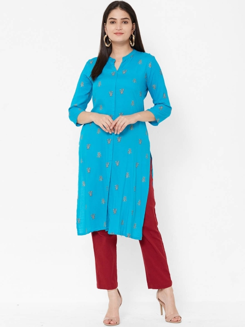 

Vedic Women Turquoise Blue Printed Straight Kurta