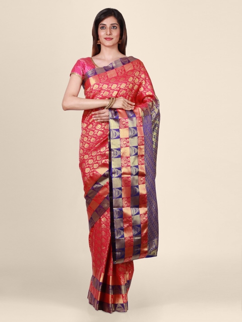 

CLAI WORLD Pink & Blue Silk Blend Embroidered Handloom Saree