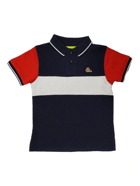 

Cherry Crumble Kids Navy Blue & White Colourblocked Polo Collar T-shirt