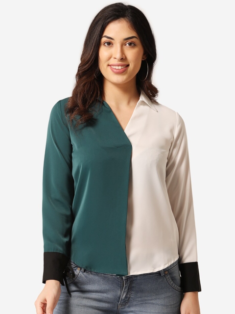 

LABEL REGALIA Women Green Colourblocked Top