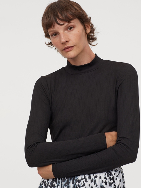 

H&M Women Black Solid Lace-Back Top