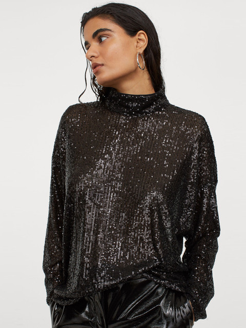 

H&M Women Black Sequinned Blouse