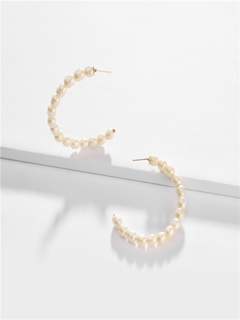 

AQUASTREET White Gold-Plated Geometric Half Hoop Earrings