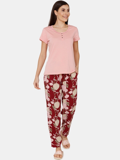 

Zivame Women Pink Solid Night suit