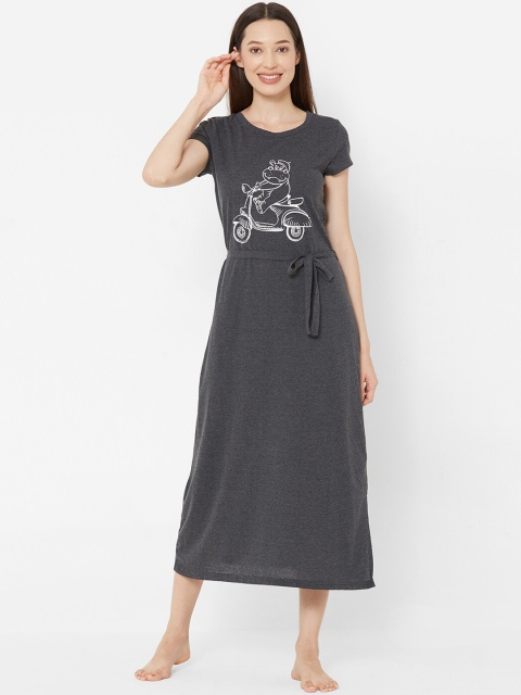 

Mystere Paris Grey Melange & White Printed Nightdress