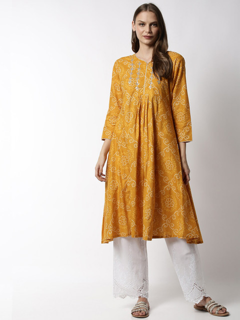 

Soch Women Mustard Yellow Printed Anarkali Kurta