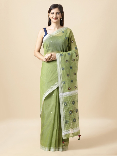 

Taneira Green Embroidered Silk Cotton Saree