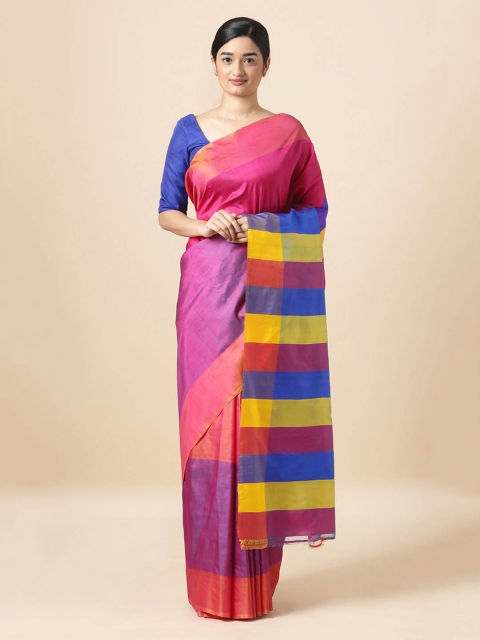 

Taneira Purple & Blue Pure Cotton Solid Sustainable Saree