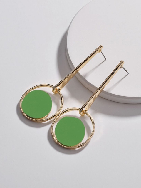 

AQUASTREET Gold-Plated & Green Circular Drop Earrings