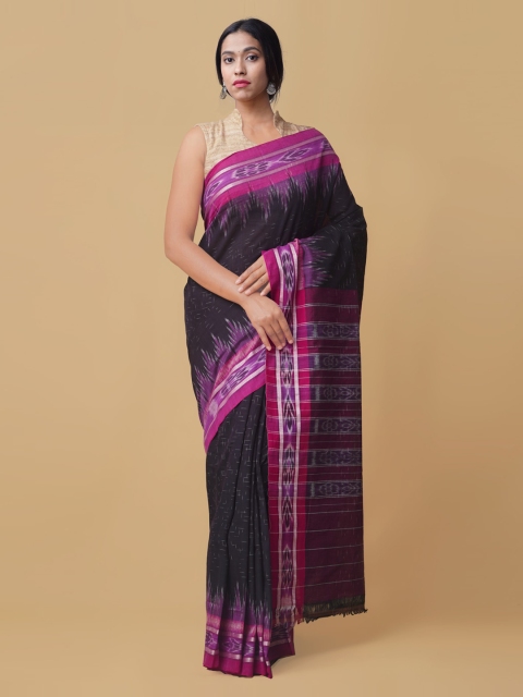 

Unnati Silks Black Pure Cotton Woven Design Sambalpuri Saree