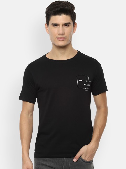 

V Dot Men Black Printed Round Neck Pure Cotton T-shirt