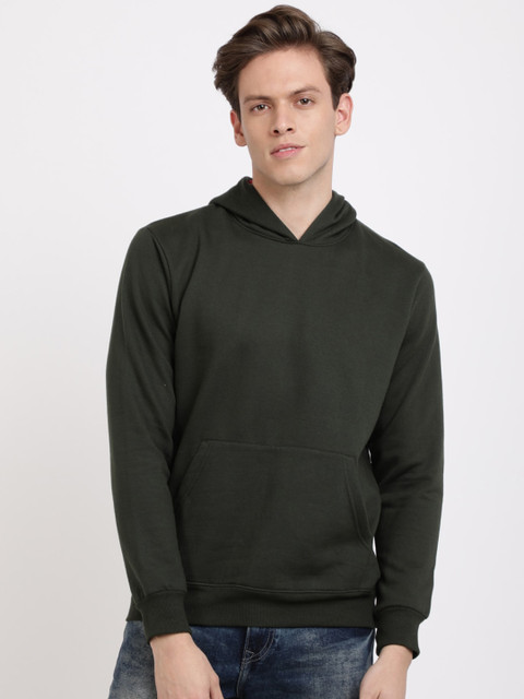 

IVOC Men Olive Green Solid Hooded Sweatshirt