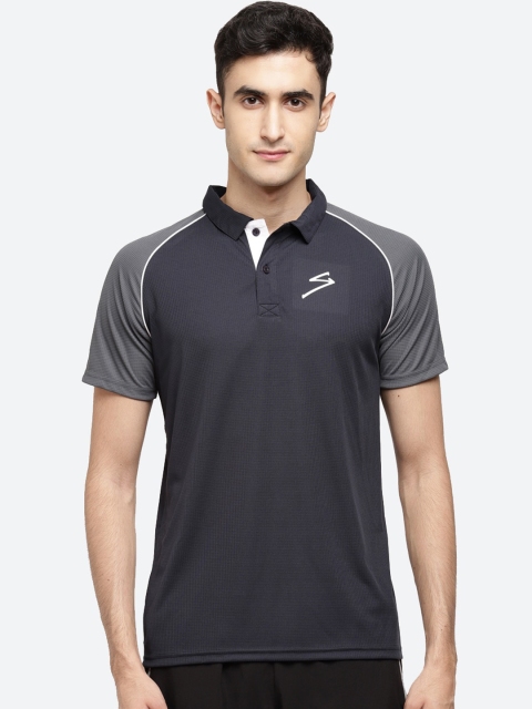 

SG Men Charcoal Grey Colourblocked Polo Collar T-shirt