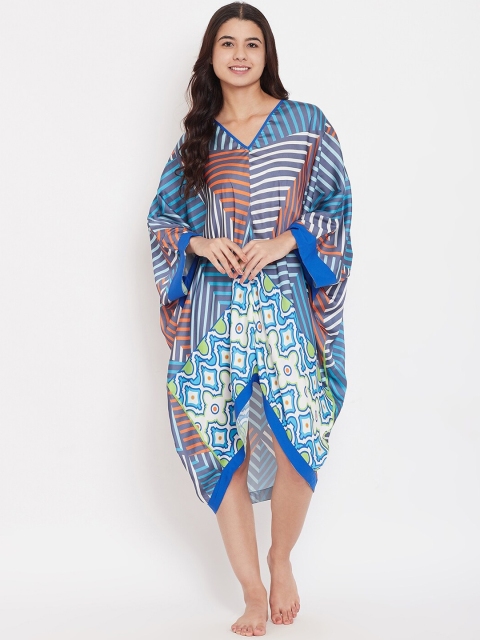 

The Kaftan Company Grey & Blue Printed Nightdress
