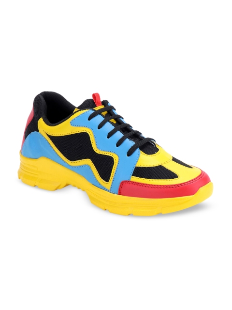AVAENS Men Blue Colourblocked Sneakers, Yellow