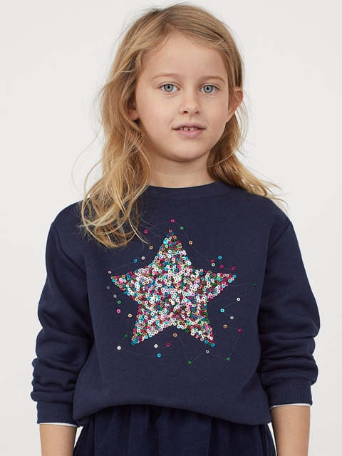 

H&M Girls Navy Blue Embellished Sweatshirt