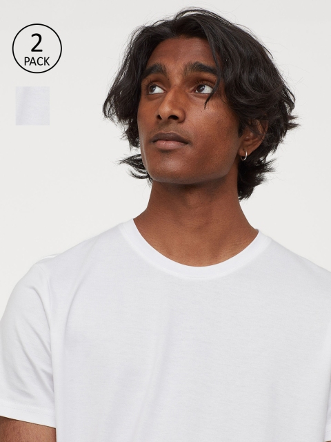 

H&M Men White 2-Pack Premium Cotton T-shirts