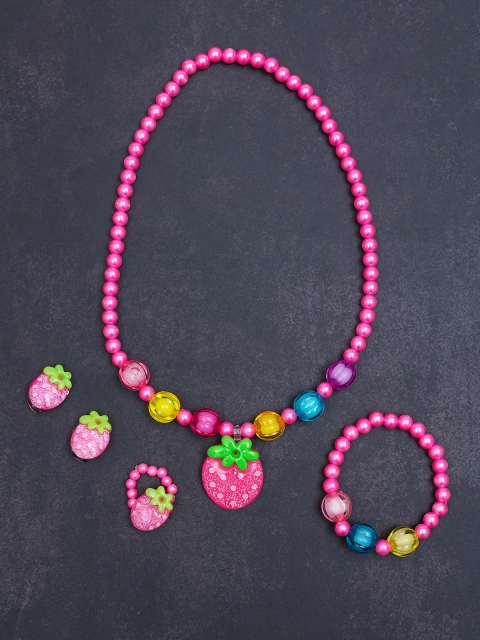 

Golden Peacock Girls Pink Strawberry-Shaped Beaded Jewellery Set