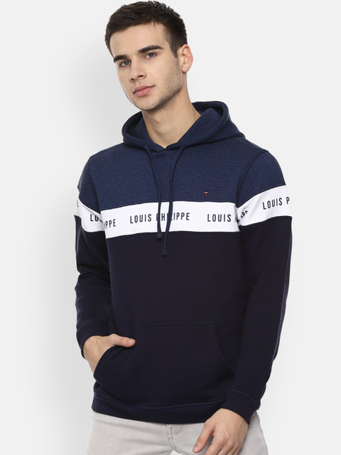 

Louis Philippe Sport Men Black & Navy Blue Colourblocked Hooded Sweatshirt