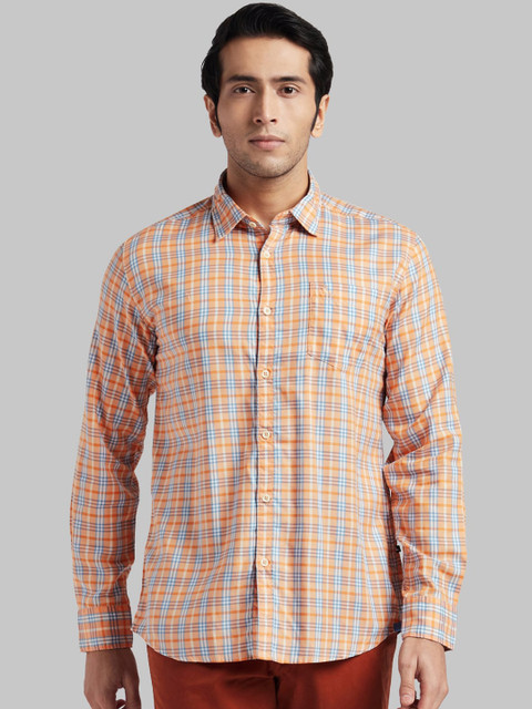 

Parx Men Orange & Blue Regular Fit Checked Casual Shirt