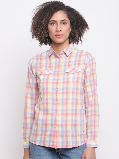 

Pepe Jeans Women Pink & Yellow Regular Fit Checked Casual Shirt