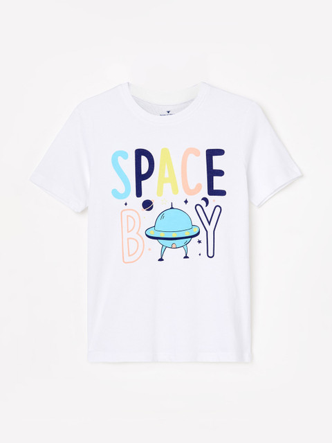 

Fame Forever by Lifestyle Boys White & Blue Printed Round Neck T-shirt