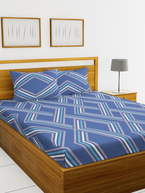 

BIANCA Blue & White Geometric 150 TC Cotton 1 Extra Large Bedsheet with 2 Pillow Covers