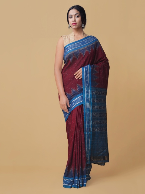

Unnati Silks Maroon & Blue Pure Cotton Woven Design Handloom Sambalpuri Saree