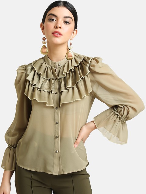 

Kazo Women Olive Green Regular Fit Solid Casual Shirt