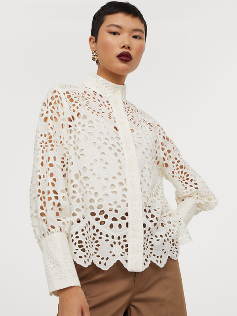 

H&M Women White Broderie Anglaise Blouse