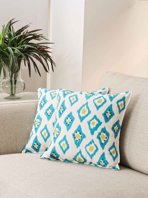 

BLUE BOAT White & Blue Set of 2 Abstract Square Cushion Covers
