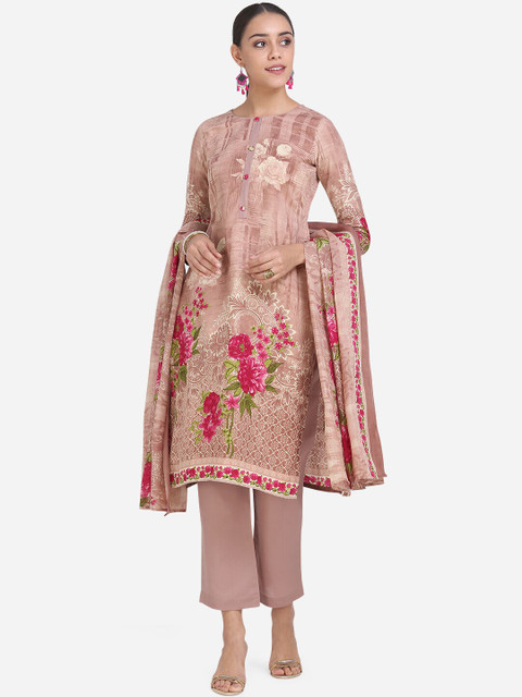 

Ethnic Junction Brown Cotton Blend Unstitched Dress Material